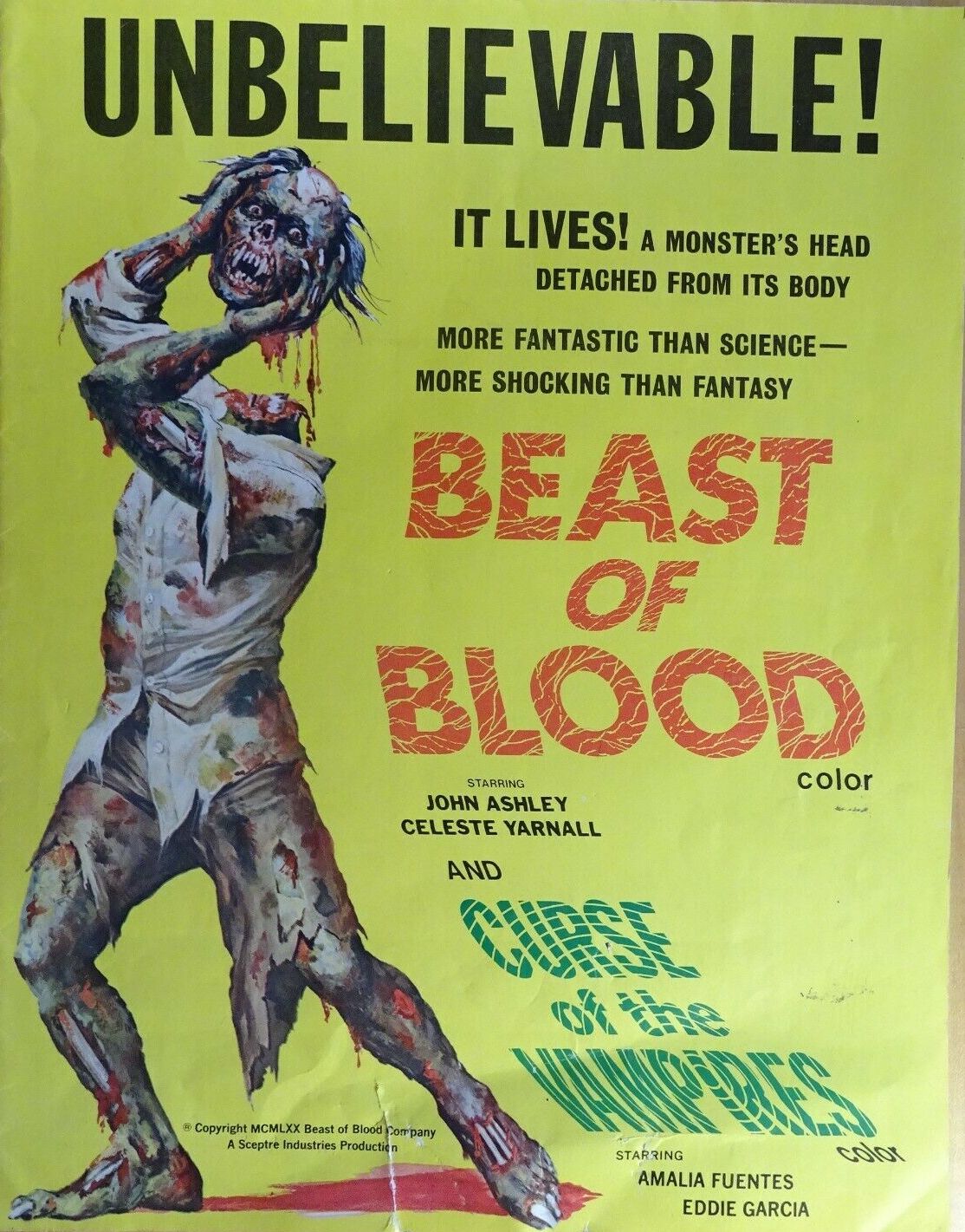 Beast Of Blood 1970 Curse Of The Vampires 1966 Original Double Feature Pressbook